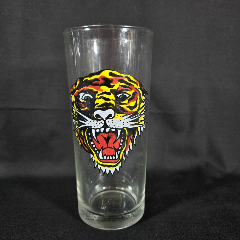 Vintage Retro Don Ed Hardy Hi Ball Drinking Glass Roaring Tiger Y2k 14 oz Cup